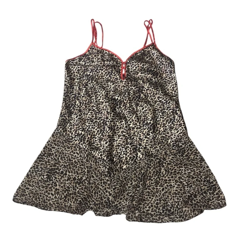 Secret Treasures 90s Y2K Leopard Print Chemise, Slip Dress, Negligée, Large